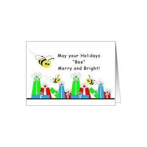 Honey Bee Merry and Bright, Retro Christmas Presents Card