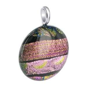   31mm Round Cabochon Fuchsia Multicolor Dichroic Glass Pendant Jewelry