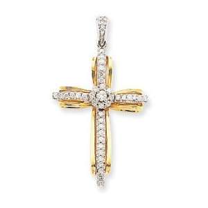  14k Two Tone Gold Diamond Passion Cross Pendant: Jewelry