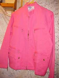 Diane Gilman DG2 Pink Denim Jean Motorcycle Jacket Large 12 14 NWT New 
