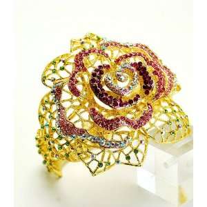  crystal rose flower golden pink floral hinge bracelet: Everything Else