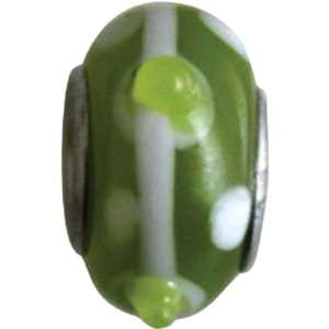  Glass Bead Green & White Raised Swirl Dot Electronics