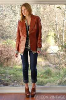 Vtg 70s 80s Sienna Leather Boho Hippie Boyfriend Jacket Coat Medium M 