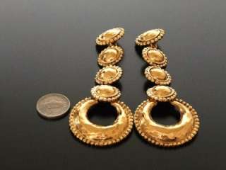 Authentic Chanel Vintage gold long swing dangle clip on earrings 