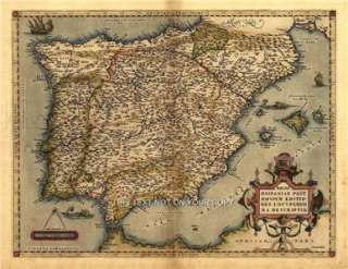 Iberia Spain España Hispania Old Spanish Antique Map  