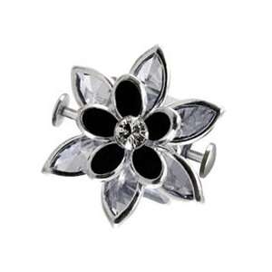  Bijoulee Silver Jet Swarovski Flower Design Bar Jewelry