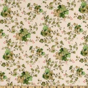  44 Wide Pretty In Pink Pansy Ivy Vines Ivory Fabric By 