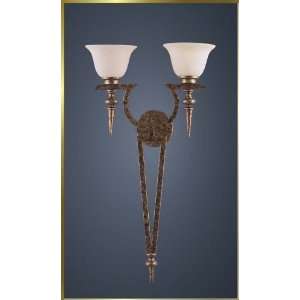 Wrought Iron Wall Sconce, MG 4925, 2 lights, Rustic Gold, 16 wide X 