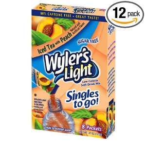 Wylers Light Singles To Go Tea with Peach, 8 Count (Pack of 12)