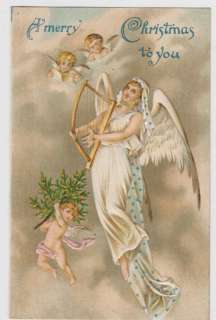 Merry Christmas To You Angel Playing Harp Postcard  