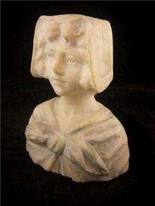 Antique Old ALABASTER Marble SCULPTURE Maiden LADY STATUE BUST  