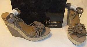 MAKOWSKY Marione Tan Wedge Sandal Sz 7.5 NIB $160  