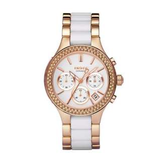   Ceramic And Rose Gold Tone Stainless Steal Band Womens Watch NY8183