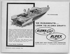 1965 Vintage Ad Aluma Craft Maracaibo Runabout Boats Alpex  