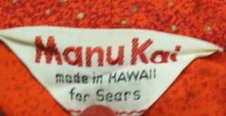 RED HOT Hawaiian Vtg 50s Manu Kai Sarong Dress L XL  