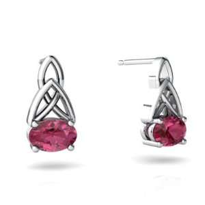   White Gold Oval Genuine Pink Tourmaline Celtic Knot Earrings: Jewelry