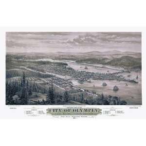Reproduction of an 1878 Birds Eye View of Olympia, Washington by E. S 