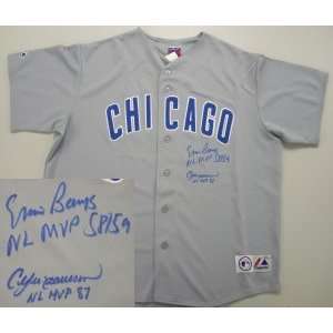  Autographed Ernie Banks Jersey   Andre Dawson MVP Grey 