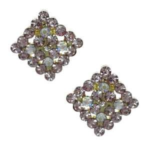  Marenda Gold Pink AB Crystal Clip On Earrings: Jewelry