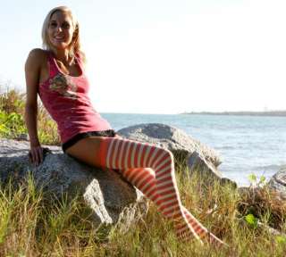 We Love Colors Colorful White Striped Thigh Highs  