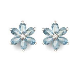   Flowers with Six Oval Petals March Birthstone Stud Earrings with Gift