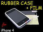 White Rubber Rubberized Hard Cover Case + LCD Film for iPhone 4 S 4G 