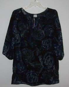 New Just My Size Black/Grey Sheer Poly Tunic 1X/16W  