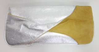 LORELEI Silver Mustard Leather Suede Clutch Handbag  