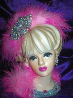 Lovely NAPCO JEWELED LADY HEAD VASE Pink Crystal Headvase  