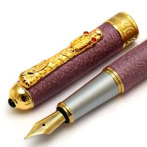 Paboluo Gold DRAGON Clip Medium Nib Fountain Pen purple new  