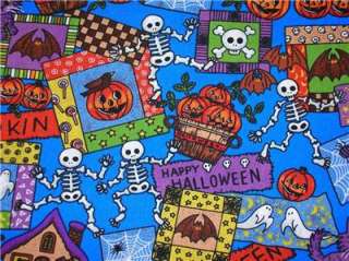 New Halloween Fabric BTY Skeltons Pumpkins Kona Bay  