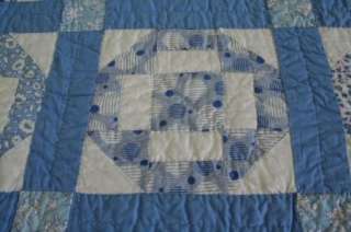 Gorgeous VINTAGE BLUE n WHITE Calico QUILT Handmade HAND QUILTED 