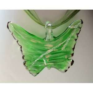 Fashion Jewelry ~ Murano Glass Green Butterfly Pendant Cord and Ribbon 