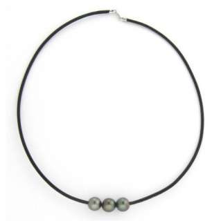 18 9 10MM Triple Tahitian Black Pearl Leather Cord Necklace  
