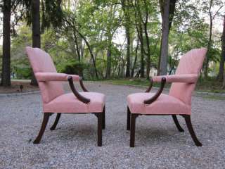 Pair of Georgian Mahogany Armchairs, Chippendale, Library, Kittinger 