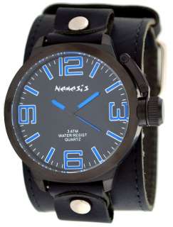 Nemesis LBB040L Mens Black IP Wide Leather Cuff Watch  