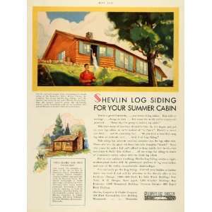: 1930 Ad Shevlin Pine Log Summer Cabin Wilbur Tusler Homes Interior 