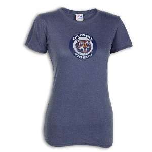  Detroit Tigers Ladies Classic Logo Blue Garment Dyed T 