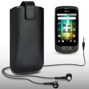 LG OPTIMUS ONE P500 BLACK GENUINE LEATHER POCKET POUCH COVER CASE WITH 