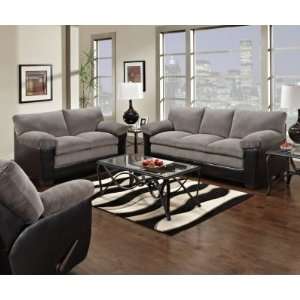  Charcoal Microfiber Sofa & Loveseat Set w/Faux Leather 