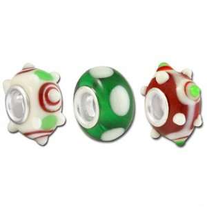 13mm Red, White and Green Mix Large Hole Beads   Assortment Pack