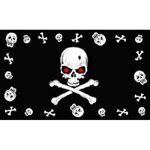  Pirate Flag   Red Eyed Skull & Bones with Border: Patio 
