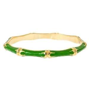    14K Gold Fill & Green Enamel Bamboo Style Bangle Bracelet Jewelry
