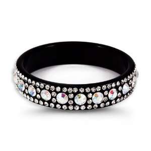    White Rainbow Swarovski Crystal Black Bangle Bracelet: Jewelry