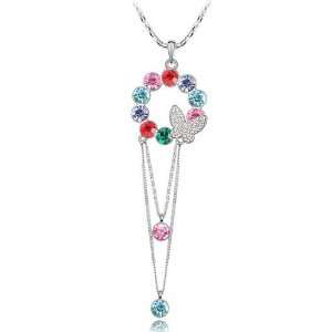  Colorful Crystal Pendant, Butterfly Women Sweater Necklace 