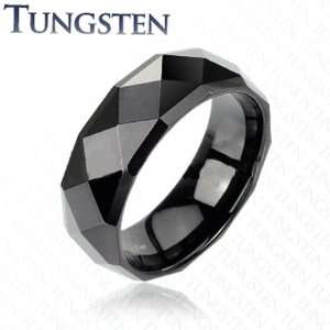 Black IP Tungsten Carbide Faceted Ring With Drop Down 