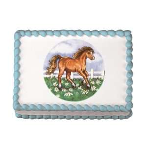 Edible Horse In Field Cake Decal (1 pc): Grocery & Gourmet Food