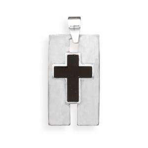    Dog Tag Pendant with Black Cross Center Necklace, 16 inch Jewelry