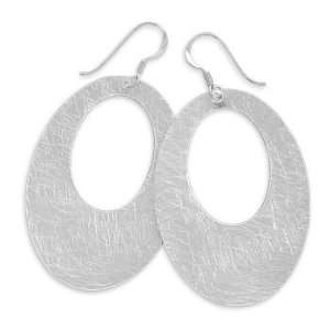  Brushed Sterling Silver Cut Out Oval French Wire Earrings 
