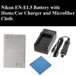 New Original Nikon EN EL5 Battery with Home/Car Charger and Microfiber 